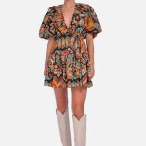 Anthropologie Love The Label Remy Ruffle Wrap Mini Dress Abstract XS